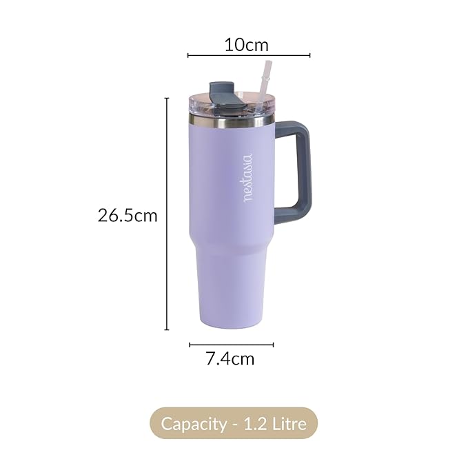 Nestasia 1.2L Tumbler with Lid & Straw | Insulated Reusable Stainless Steel Water Bottle | Leak Proof Mug for Office, Gym, Travelling