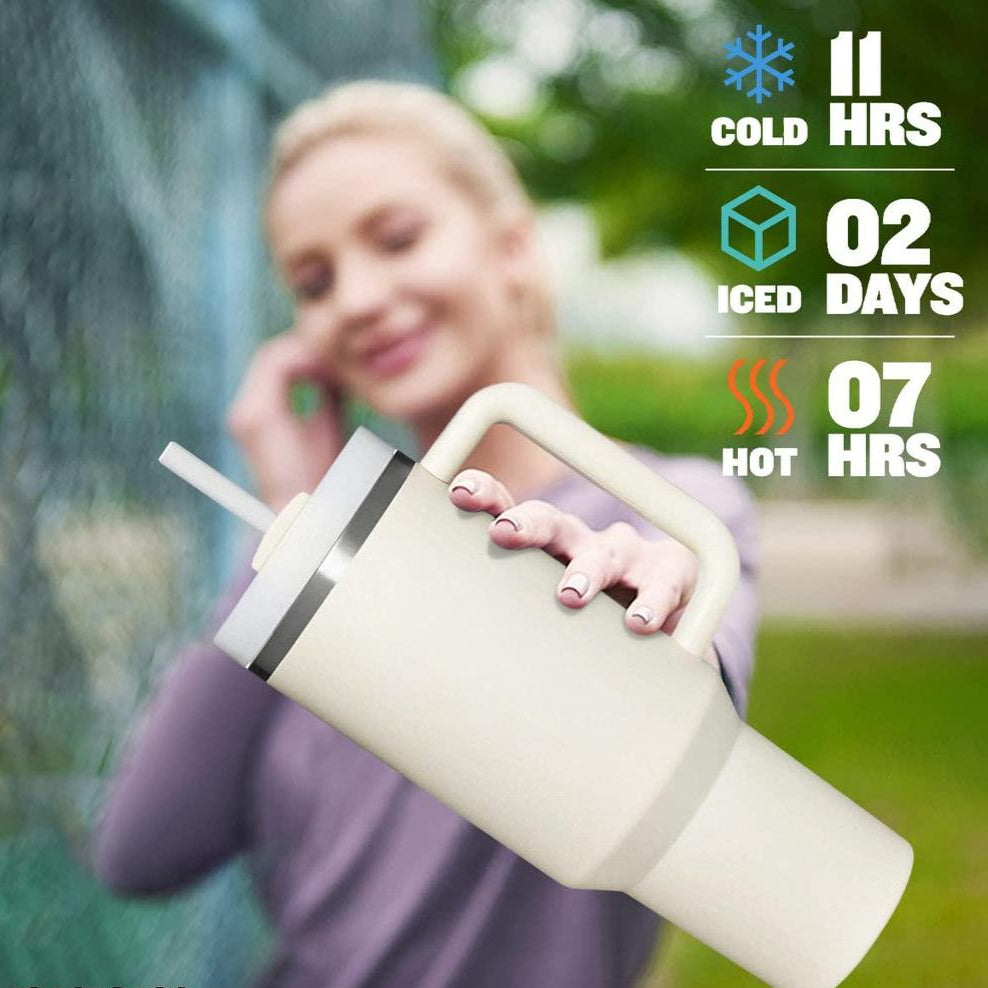 Stainless Steel Tumbler with Lid and Straw Vacuum Insulated Tumbler Double Wall Reusable Tumbler Bottle with Handle Leak Proof