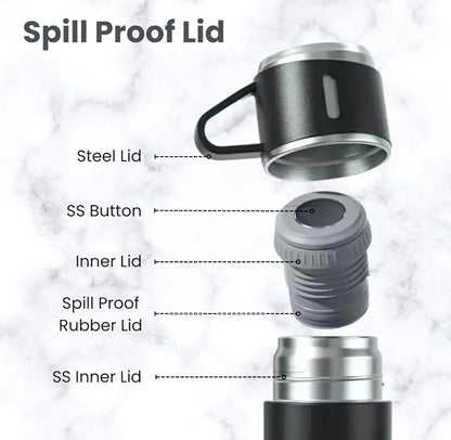 Stainless Steel Vacuum Flask Set with 3 Steel Cups | Set of 3 Pcs