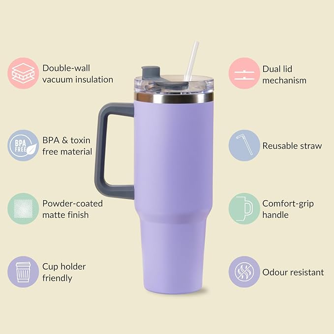 Nestasia 1.2L Tumbler with Lid & Straw | Insulated Reusable Stainless Steel Water Bottle | Leak Proof Mug for Office, Gym, Travelling