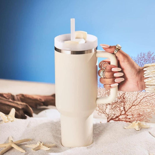 Stainless Steel Tumbler with Lid and Straw Vacuum Insulated Tumbler Double Wall Reusable Tumbler Bottle with Handle Leak Proof