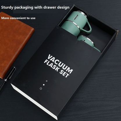 Stainless Steel Vacuum Flask Set with 3 Steel Cups | Set of 3 Pcs