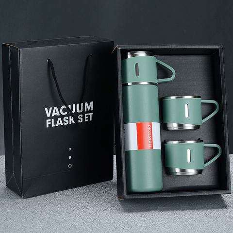 Stainless Steel Vacuum Flask Set with 3 Steel Cups | Set of 3 Pcs
