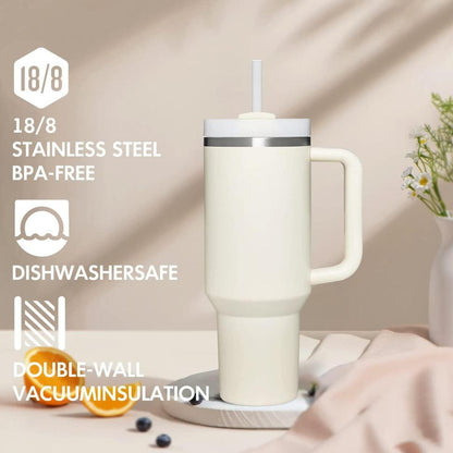 Stainless Steel Tumbler with Lid and Straw Vacuum Insulated Tumbler Double Wall Reusable Tumbler Bottle with Handle Leak Proof